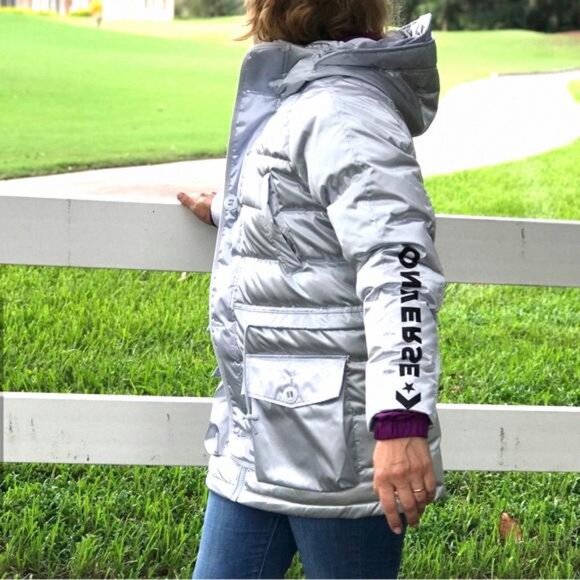 💖MEGA SALE💖 Iridescent Sideline Down Jacket Silver S 10006987-A01 XS - Picture 6 of 9